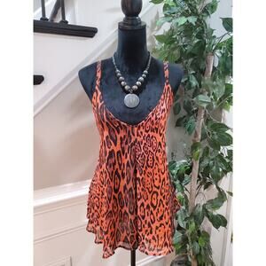 Patterson J. Kincaid Orange Animal Print Scoop Neck Sleeveless Top Blouse Size S